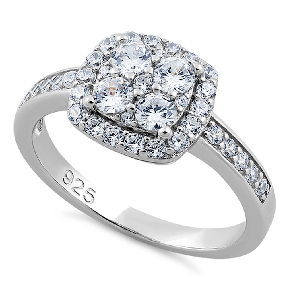 Cubic Zirconia Halo Engagement Ring .925 Sterling